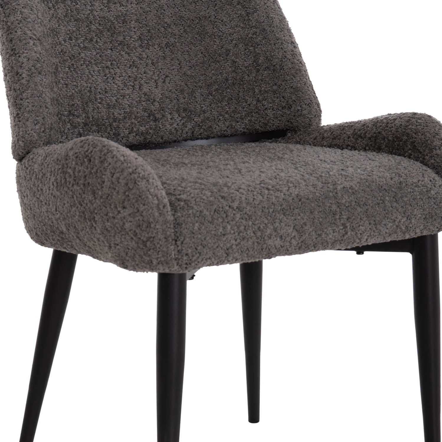 Karrige ngrënieje SARKY, stof boucle gri, këmbë metalike të zeza, FH8585.11, set prej 2 copash, 56x64x88cm