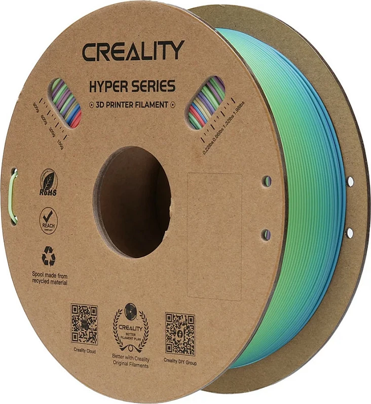 Filament PLA për printer 3D Creality Hyper Series 3301010425, 1.75mm, 1kg, Rainbow (Blu/Gjelbër/Rozë)