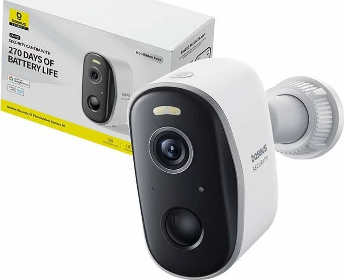 Kamerë sigurie e jashtme Baseus N1 Plus 2K Wi-Fi me bateri 10500 mAh, e bardhë