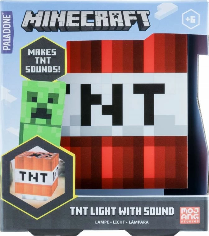 Lampë tavoline Minecraft 4714, 11 x 9 cm, me tingull TNT, 3xAAA (pa bateri), në kuti dekorative, e kuqe