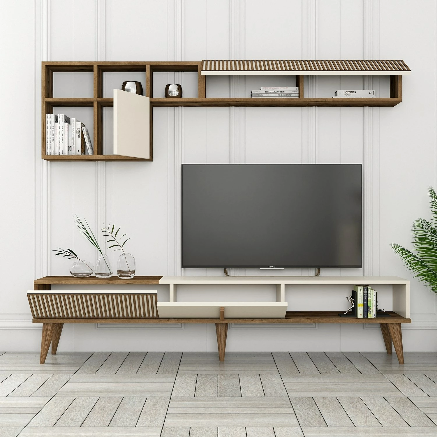 Komodë TV Skye Decor, Milan TV, ngjyrë arre, krem