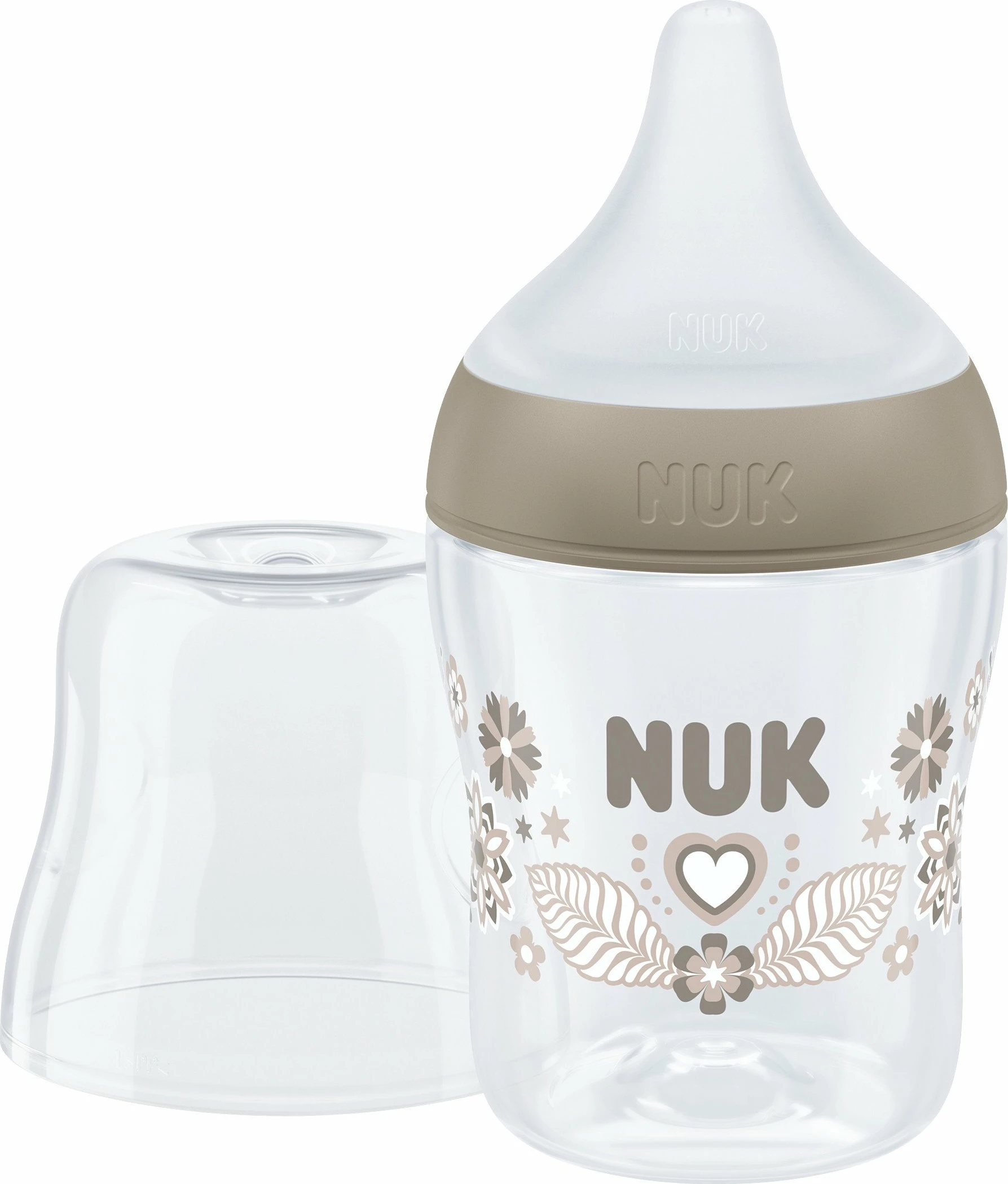 Biberon NUK Perfect Match 10743092 150 ml me biberon silikoni, indikator temperature, anti-kolik, transparent/bezhë, 1 copë