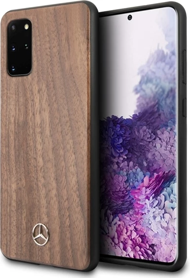 Mbështjellës i fortë Mercedes Wood Line Walnut për Samsung Galaxy S20+, kafe