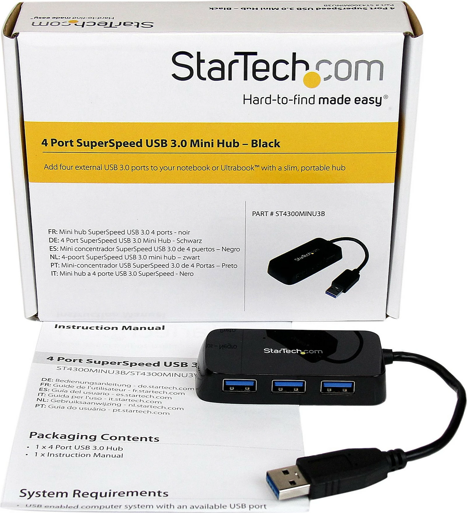 USB Hub StarTech ST4300MINU3B, 4x USB 3.2 Gen 1 Type-A, 5Gbps, i zi