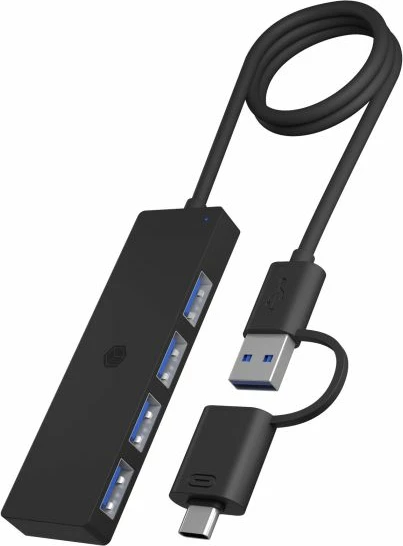 hub USB ICYBOX IB-HUB1424-C3, 4-port, USB 3.2 Gen 1, lidhje USB-C/USB-A, kabllo 62 cm, 5 Gbit/s, i zi