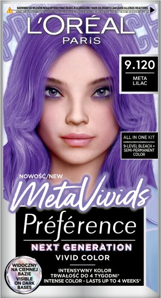 Ngjyrë për flokë L'Oreal Paris Preference MetaVivids 9.120 Meta Lilac për femra, 1 copë