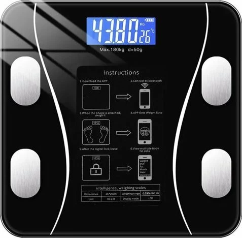 Peshore banjo analitike Ruhhy 22525, Bluetooth, LCD, max 180 kg, xham i temperuar, e zezë, me 2x AAA