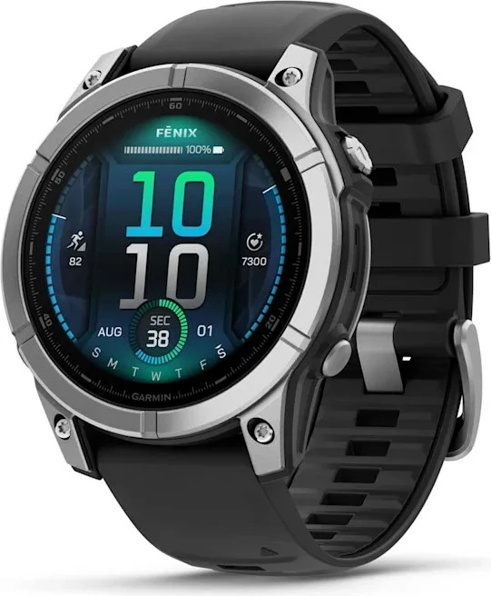 Garmin Fenix E 47mm Multisport GPS - Stainless Steel with Black Silicone Band