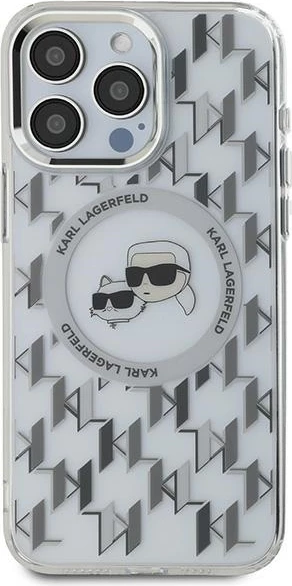 Mbështjellës Karl Lagerfeld IML Monogram Karl & Choupette Head MagSafe për iPhone 15 Pro, Transparent