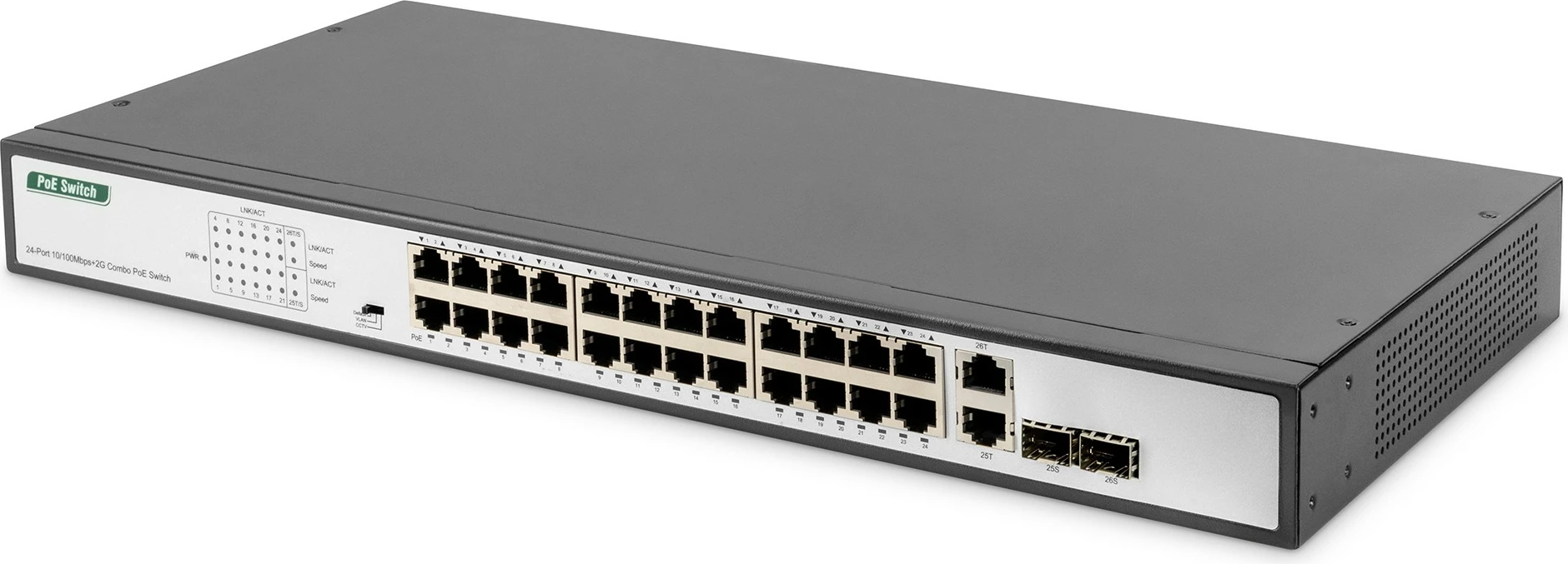 Switch Digitus 24 porta PoE, 370W, unmanaged, 1U, zi