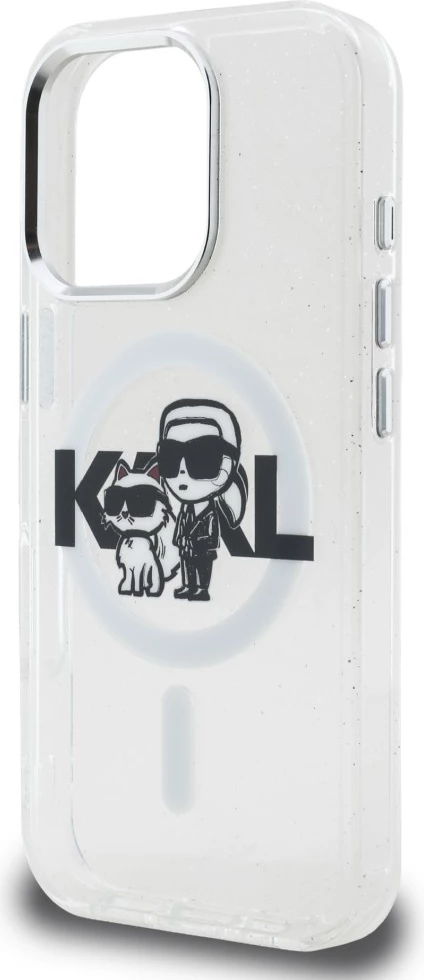 Mbështjellës MagSafe Karl Lagerfeld IML Glitter Karl & Choupette Sketch Logo, TPU/PC, për iPhone 16 Pro Max, i tejdukshëm, në kuti