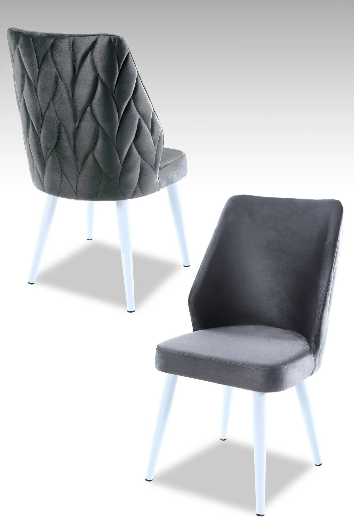 Set karrigesh (4 copë), Hanah Home, Pufi, gri dhe e bardhë