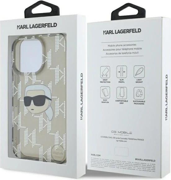 Mbështjellës, Karl Lagerfeld, IML Karl Head Electroplated, për iPhone 16 Pro Max, e zezë