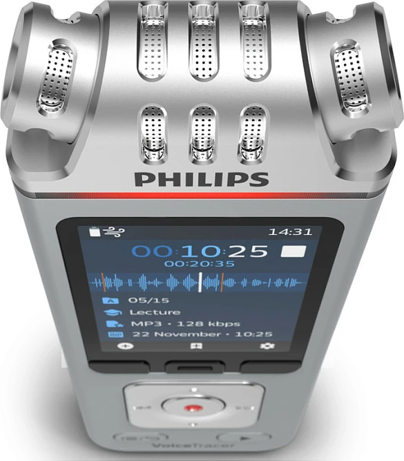 Diktafon digjital Philips VoiceTracer DVT4115, 8GB, 36h, Stereo, MP3/WAV, ekran 2", gri