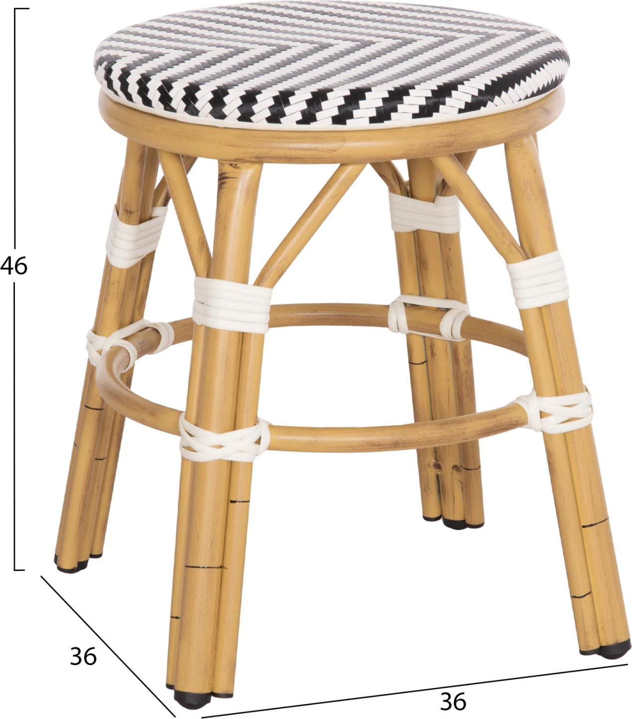 Karrige për bar, alumini, pamje bambuje, CHINO FH6285.03, tekstilene bardhë-e zezë, Φ36x46Hcm