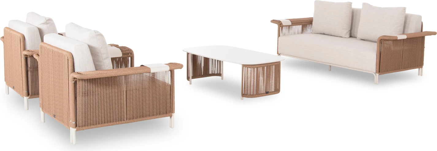 Set lounge 4 pjesësh AURORA, alumin ngjyrë fildishi, gur i sinterizuar, PE wicker bezhë, CD6344