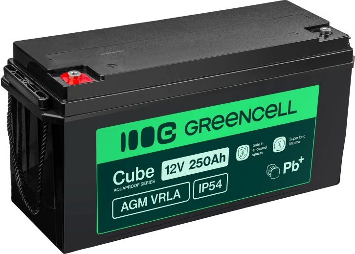 Bateri AGM VRLA, Green Cell, AGM12V250AH-J, 12V 250Ah, IP54, e zezë