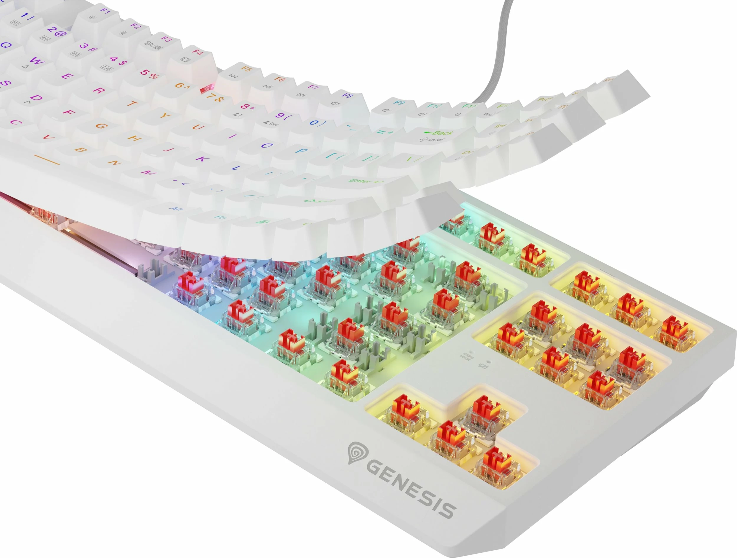 Tastierë gaming mekanike GENESIS Thor 230 TKL Wireless (NKG-2165), Outemu Red, RGB, USB/Bluetooth/2.4GHz, e bardhë