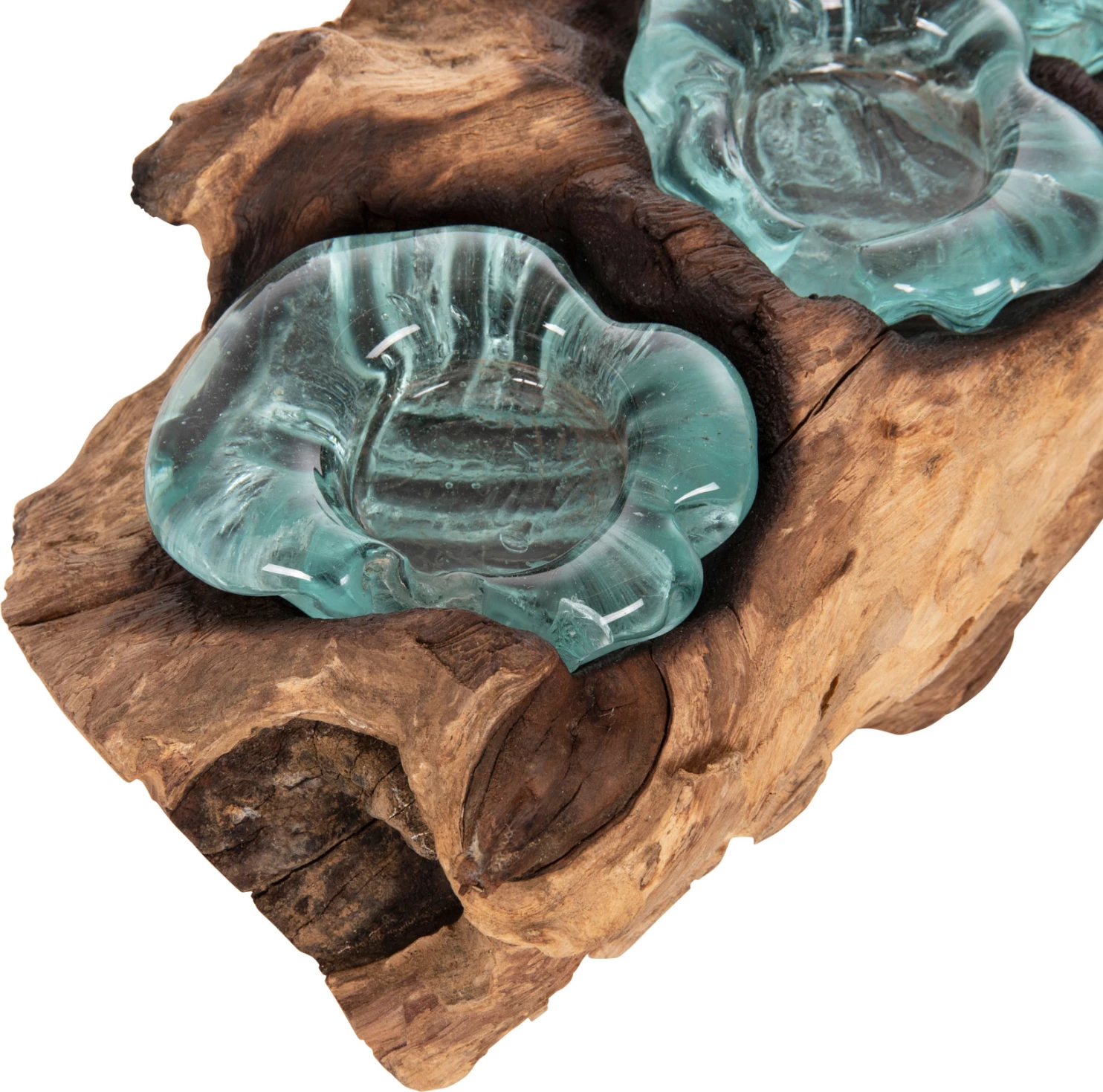 Dekor Tavoline FH4282 bazë qirinjsh-3 vende-dru TEAK i fortë dhe qelq-natyral