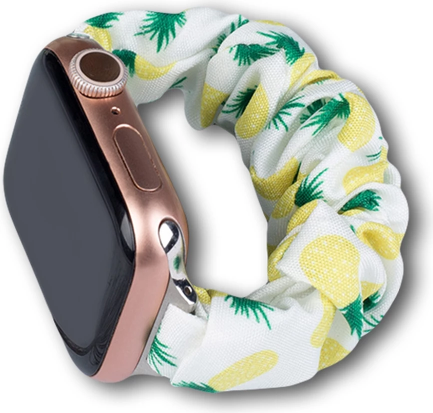 Rrip tekstili për Apple Watch Hurtel, model me ananas, elastik, i bardhë