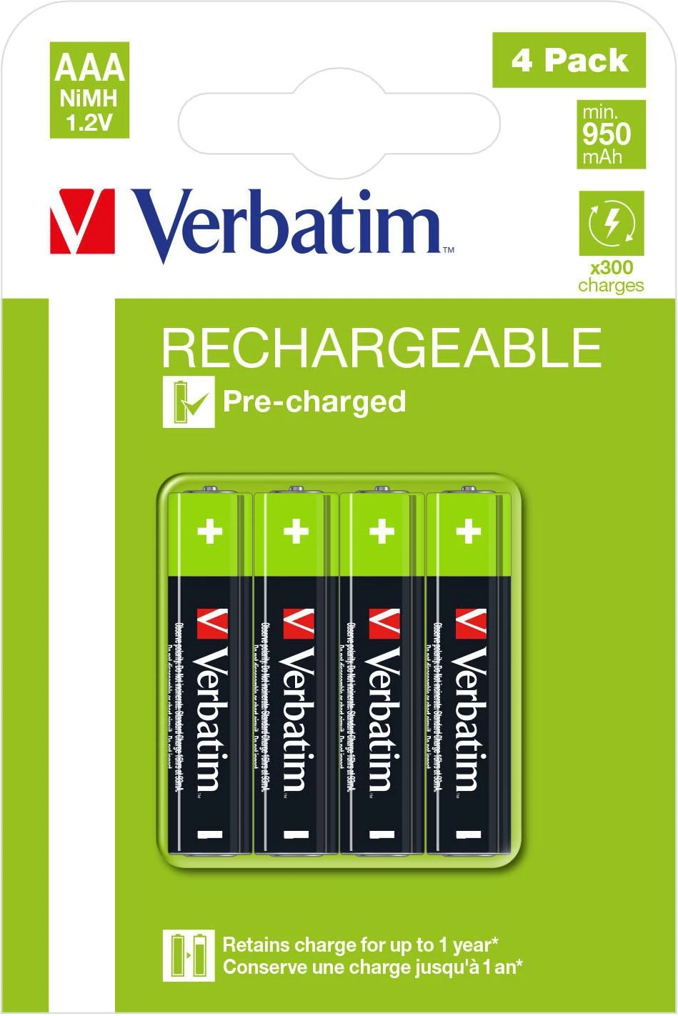Bateri të rikarikueshme AAA NiMH Verbatim HR03 49514, 950 mAh, 1.2 V, 4 copë
