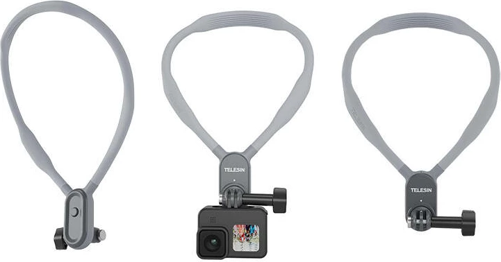 Mbajtës qafe për kamera sportive Telesin TE-HNB-001, i përshtatshëm për GoPro, DJI, Insta360, Gri