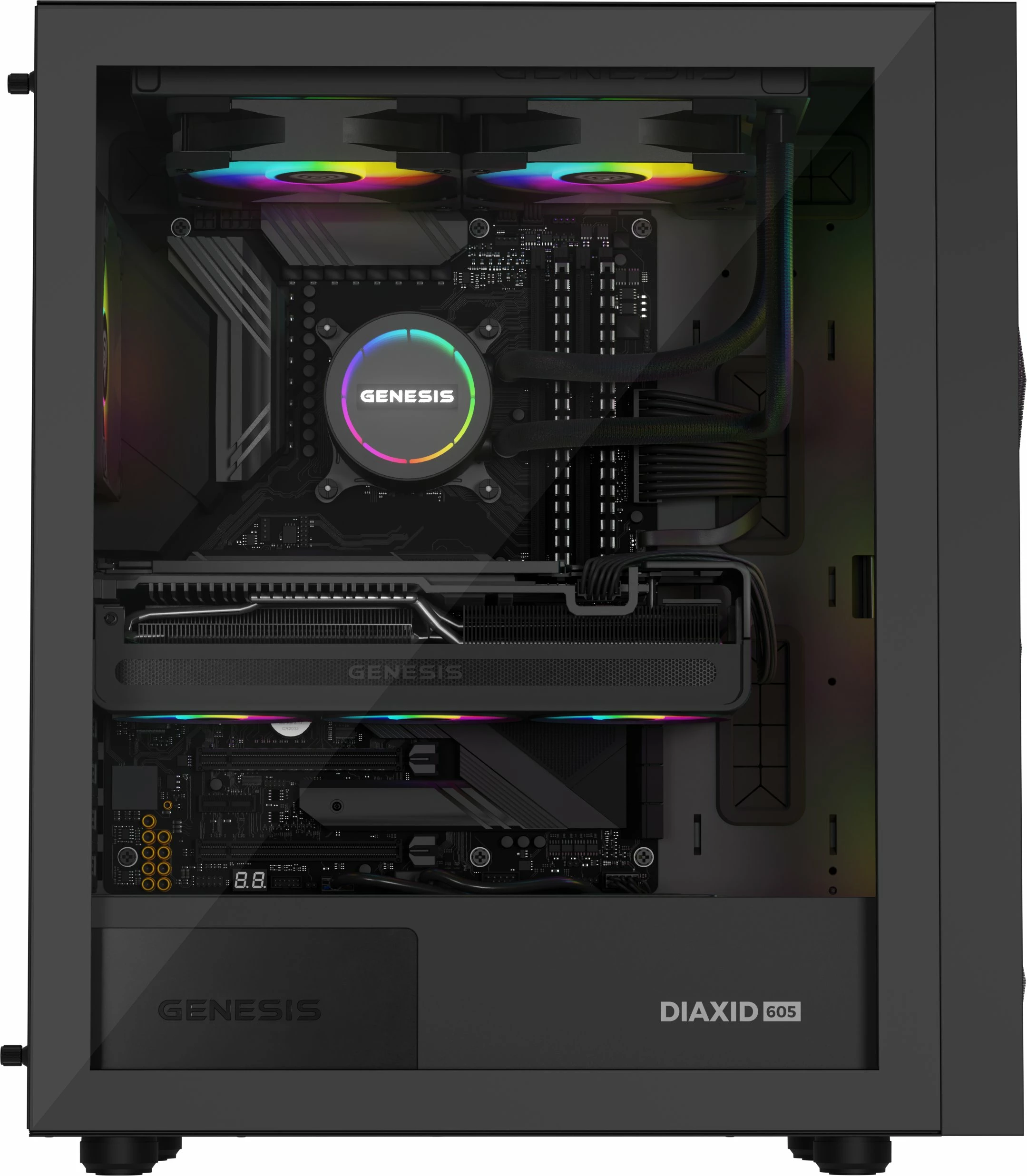 Kasë GENESIS Diaxid 605 ARGB NPC-2172 Midi Tower, ATX/mATX/Mini-ITX, USB-C, pa PSU, e zezë