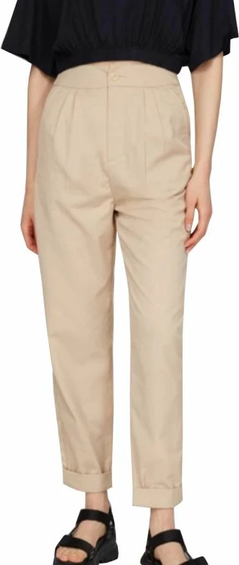 Pantallona për femra Tommy Hilfiger, modeli Tjw Shrs Pleated Tapered, ngjyrë krem