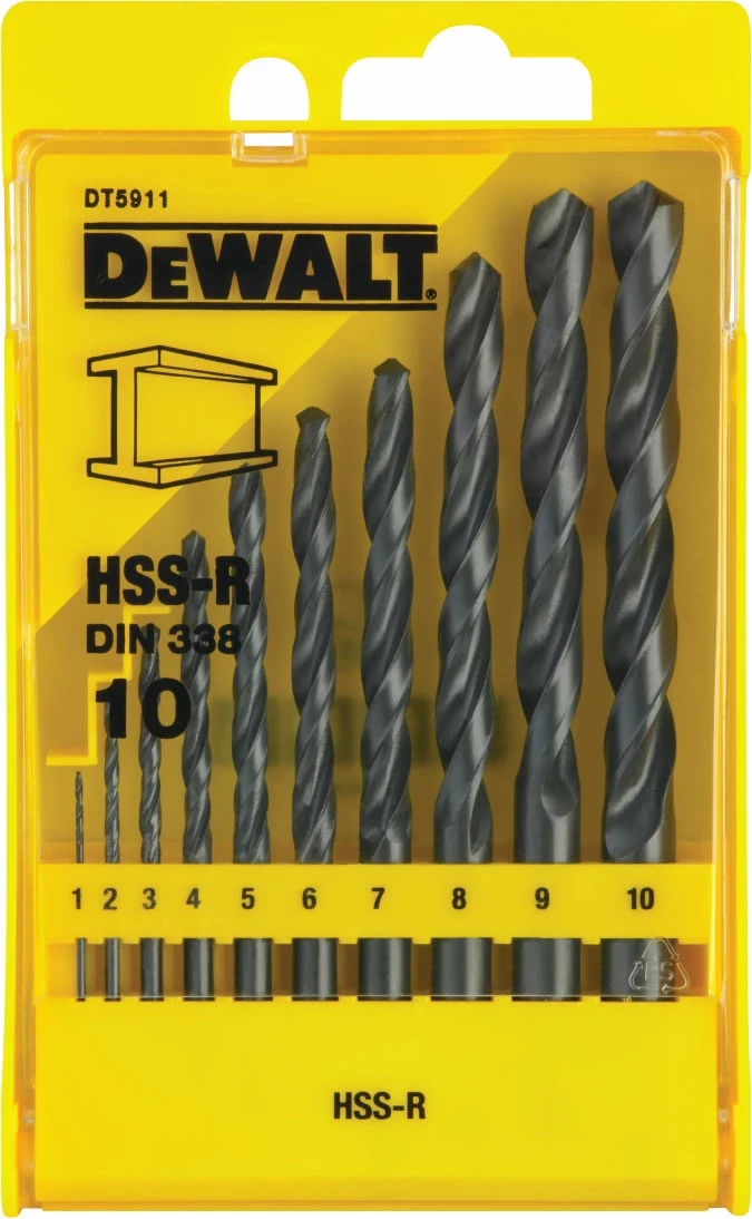 Set burgjish HSS-R për metal DeWalt DT5911, 1-10 mm, 10 copë