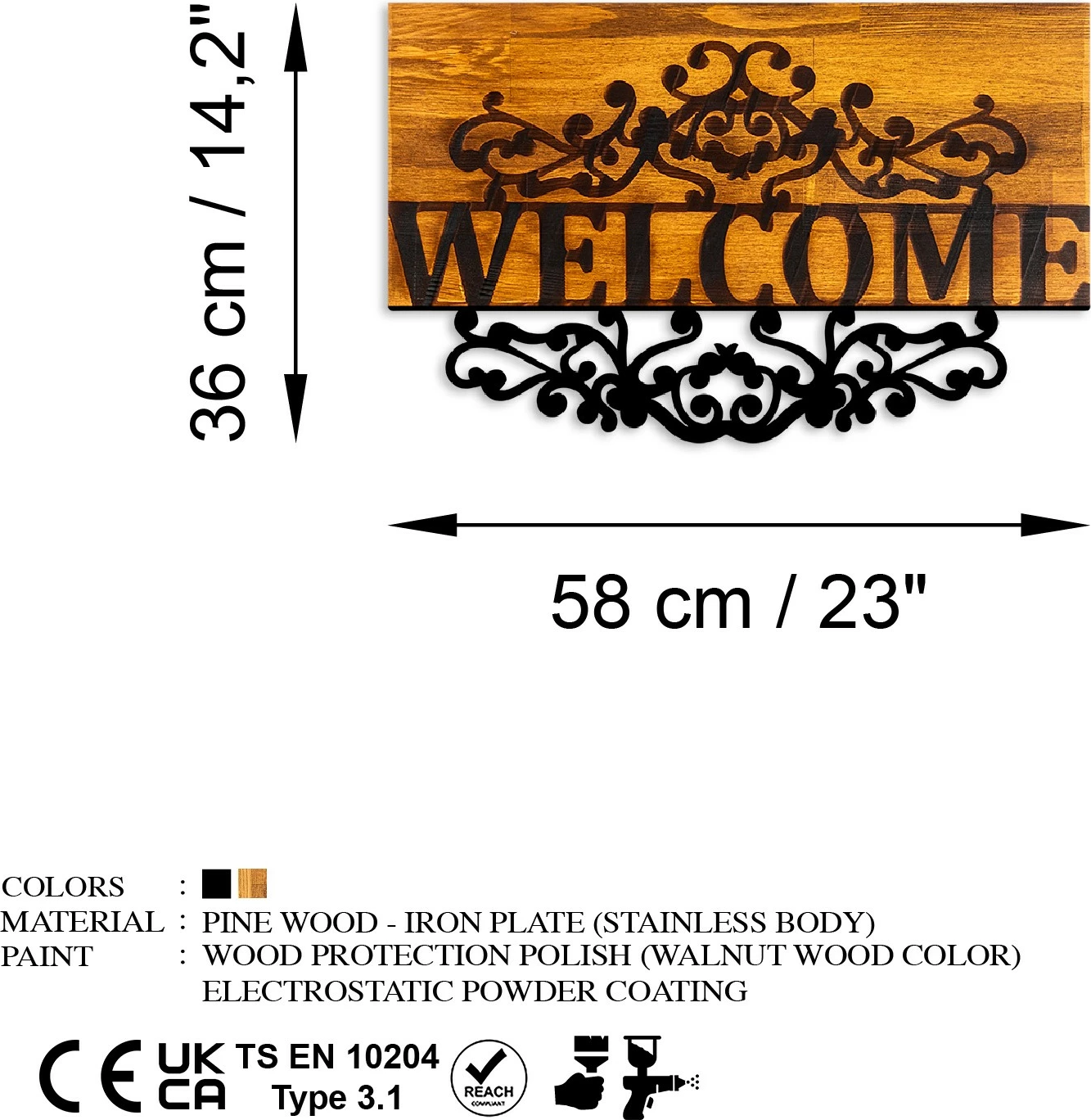 Aksesor dekorativ muri prej druri, Wallity, ngjyrë arre dhe e zezë, Welcome