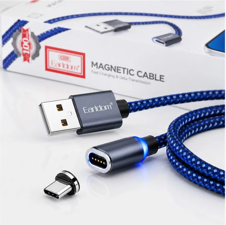 Kabllo Magnetike Earldom ET-MC07 3-në-1 për Karikim me Koka Type-C, Lightning dhe Micro USB