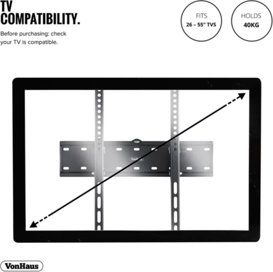 Mbajtëse muri për TV VONHAUS 3000473 26-55\" tilt -12°/+12°, VESA 200x200-400x400, deri 40 kg, e zezë