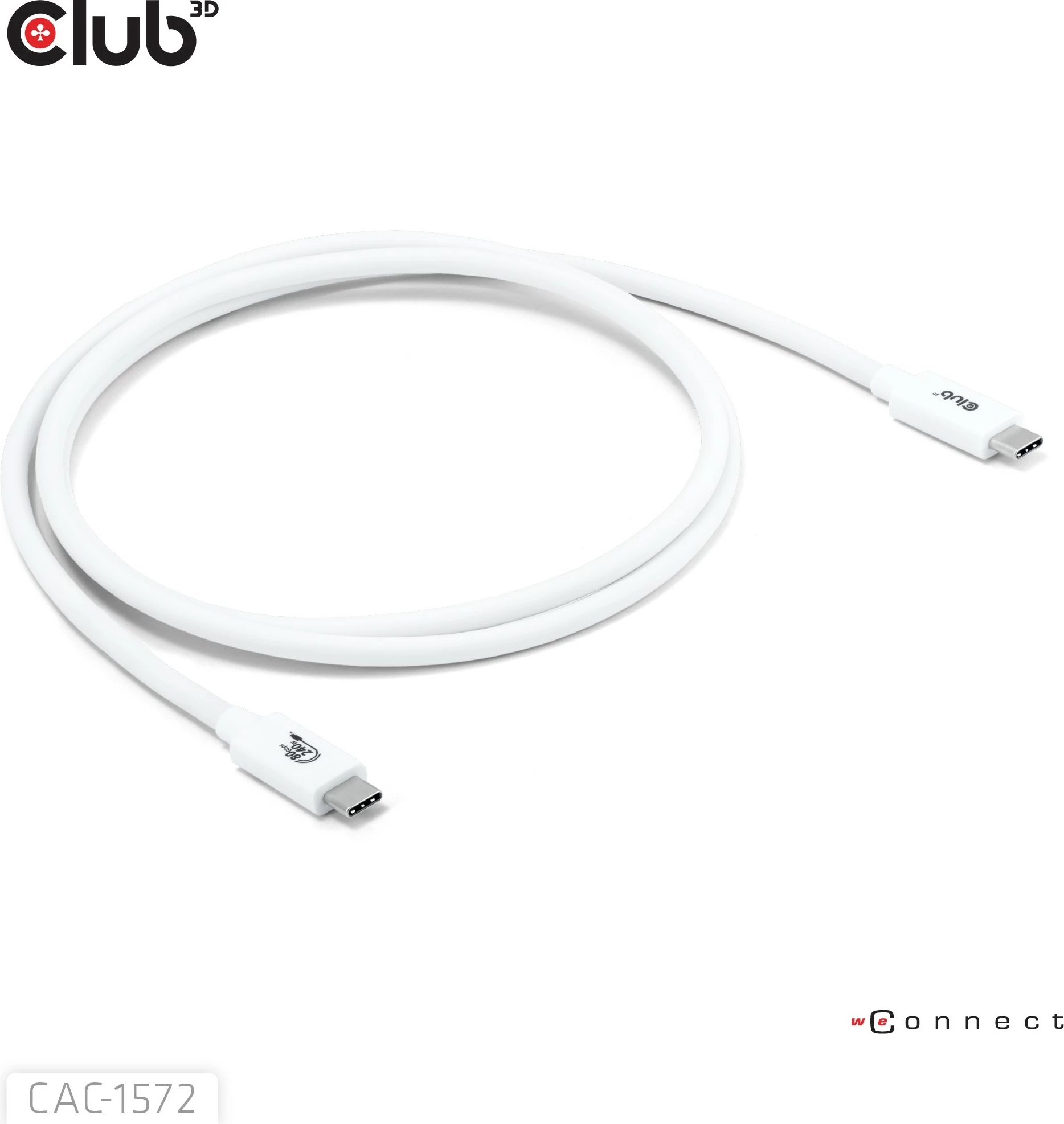 Kabllo USB Type-C Club3D 80Gbps, PD240W, 1.2m, e bardhë