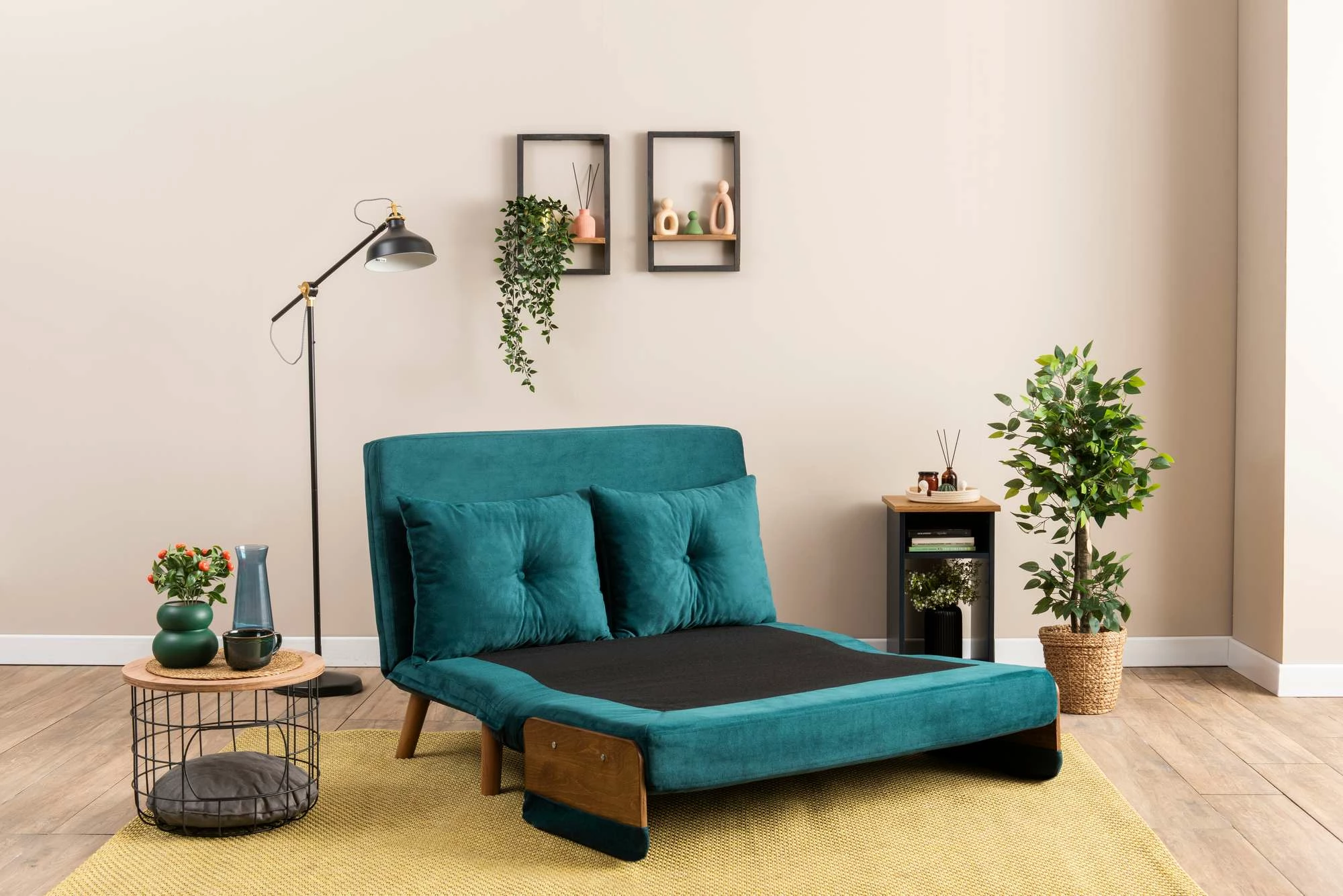 Divan-krevat dy ulëshe, ngjyrë jeshile petrol, Cosmo