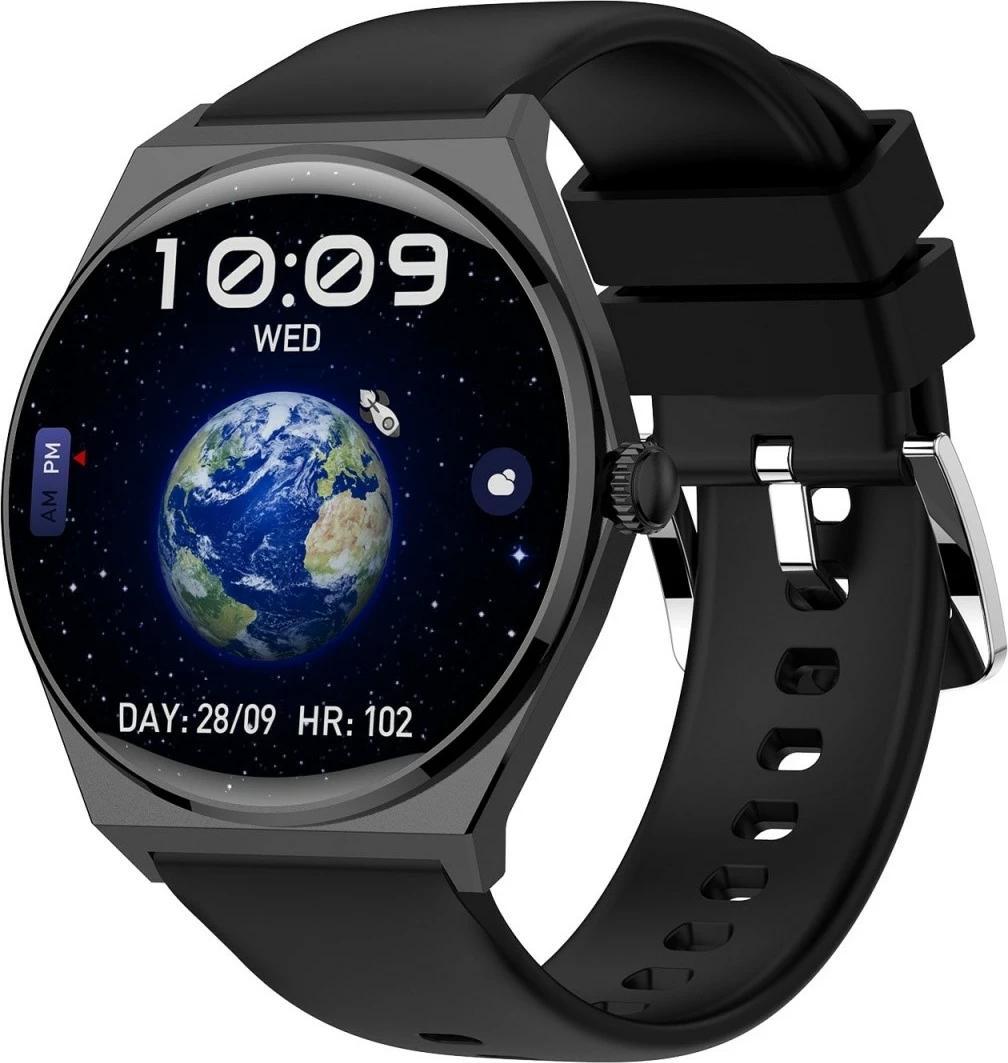 Smartwatch EcoWatch EW05, 1.43'' AMOLED, 200 mAh, i zi, set me rrip silikoni dhe metalik