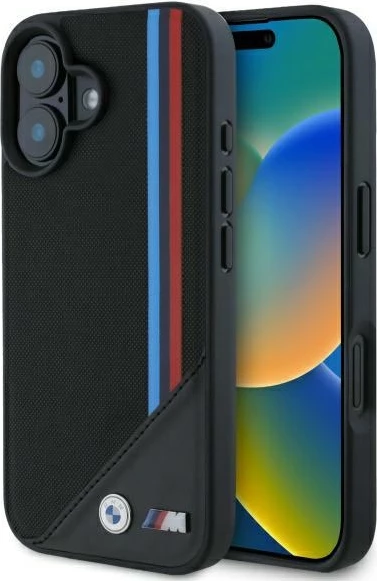 Mbështjellës BMW M Meshed Tricolor Stripes MagSafe për iPhone 16, i zi