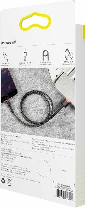 Kabllo USB në Lightning Baseus Cafule CALKLF-B19, 1m, 2.4A, Kuqe+Zezë