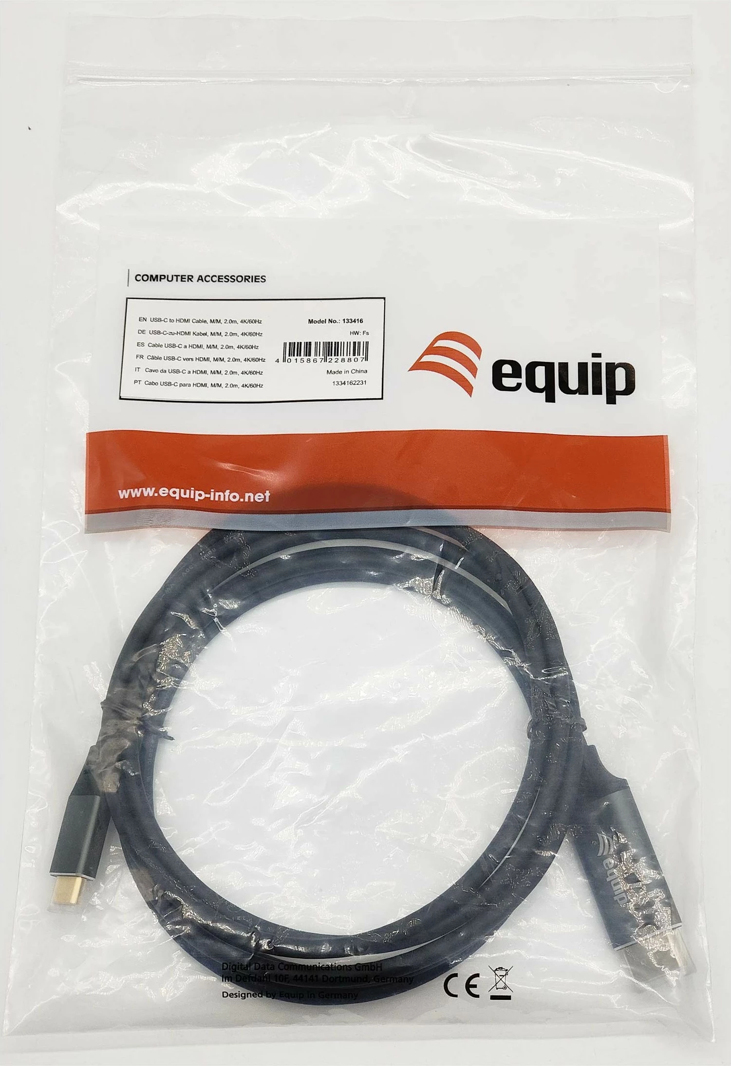 Kabëll USB-C në HDMI Equip 2.0m, 4K/60Hz, gri/zi