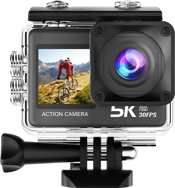 Kamerë aksioni Moye Venture 5K Duo V2, 50MP, dy ekranë, Wi‑Fi, microSD deri 128GB