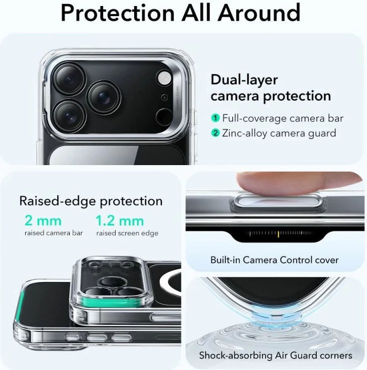 Maskë telefoni ESR Classic Hybrid Kickstand MagSafe për iPhone 17 Pro Max, transparente