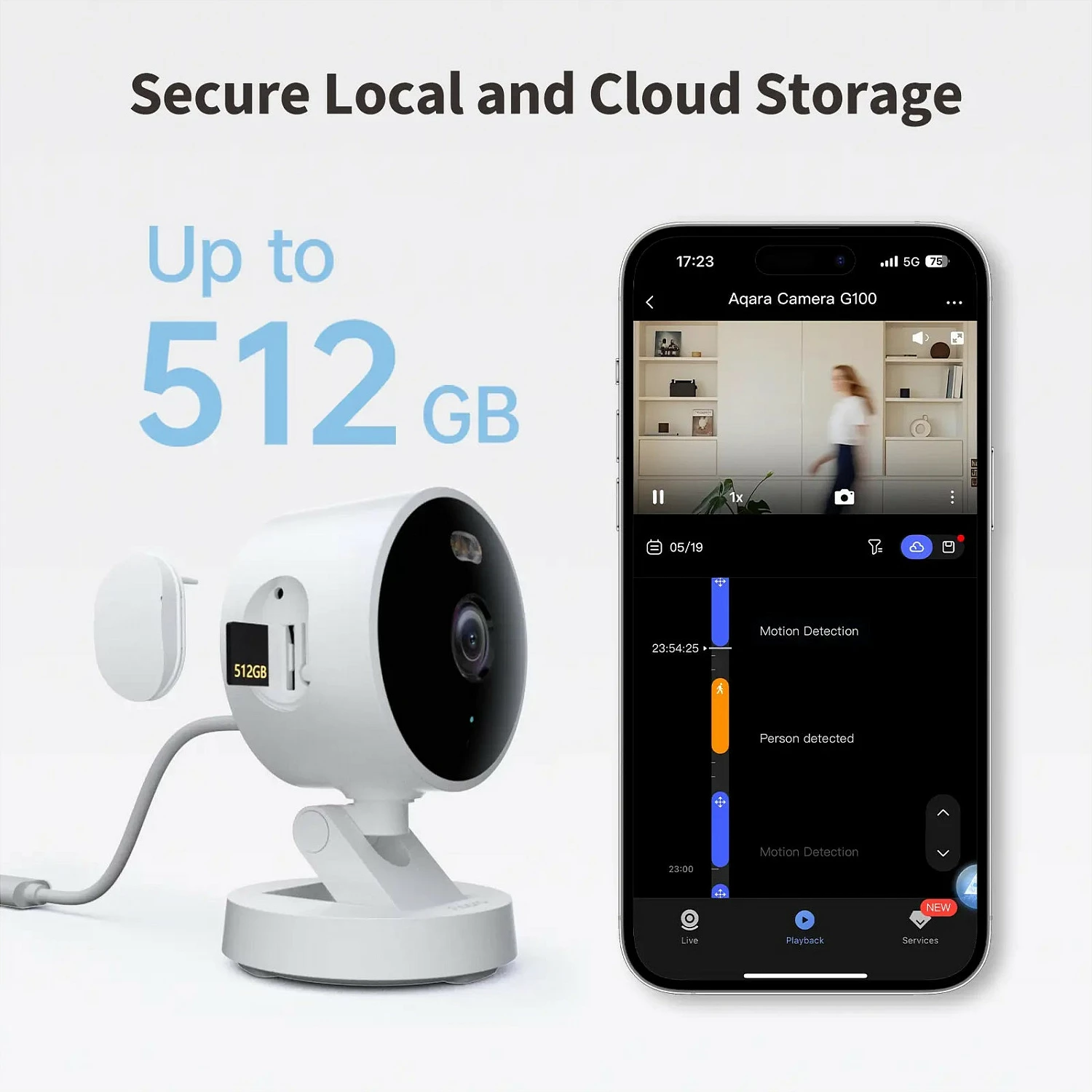 Kamerë sigurie IP Aqara G100, 2K, Wi‑Fi 6, microSD deri 512GB, Night Vision, e zezë