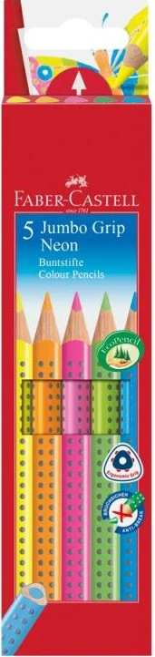 lapsa ngjyrues Faber-Castell Jumbo Grip Neon FC-110994, set 5 copë, shumëngjyrëshe (jeshile/portokalli/rozë/e verdhë)