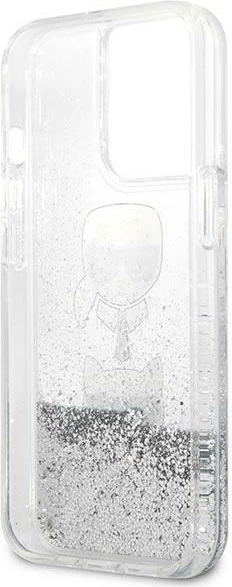 Mbështjellës Karl Lagerfeld KLHCP13LKICGLS për iPhone 13/13 Pro 6.1", hardcase, Liquid Glitter, argjendtë