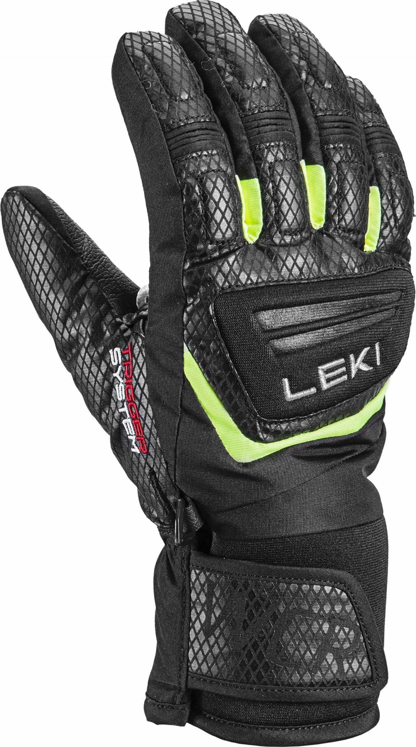 Doreza skijimi Leki WCR Team 3D Junior 6.0, waterproof, Trigger 3D, zi/verdhë