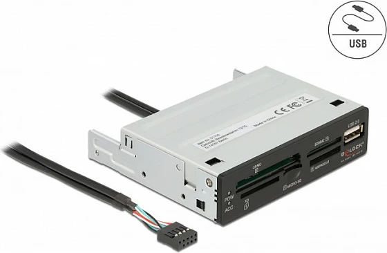 Lexues kartelash DeLOCK 3.5" USB 2.0 Card Reader, 5 slota + 1x USB-A, 480 Mbit/s, i brendshëm, zi/gri