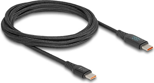 Kabllo karikimi DeLOCK USB-C në USB-C, PD 3.1 140W, 1.2m, me ekran, e zezë