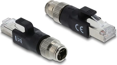 Adapter Ethernet industrial DeLOCK M12 8-pin (X-coded) në RJ45, Cat6, i zi
