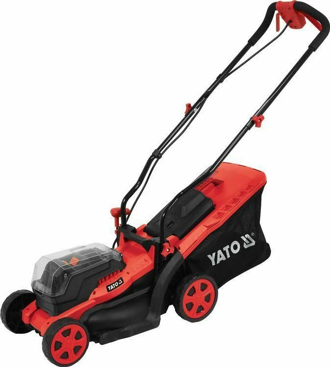 Kositëse bari me bateri Yato YT-85220 36 V, 34 cm, kosh 35 L, 2x2.0 Ah, e kuqe/zezë, set me 2 bateri + karikues