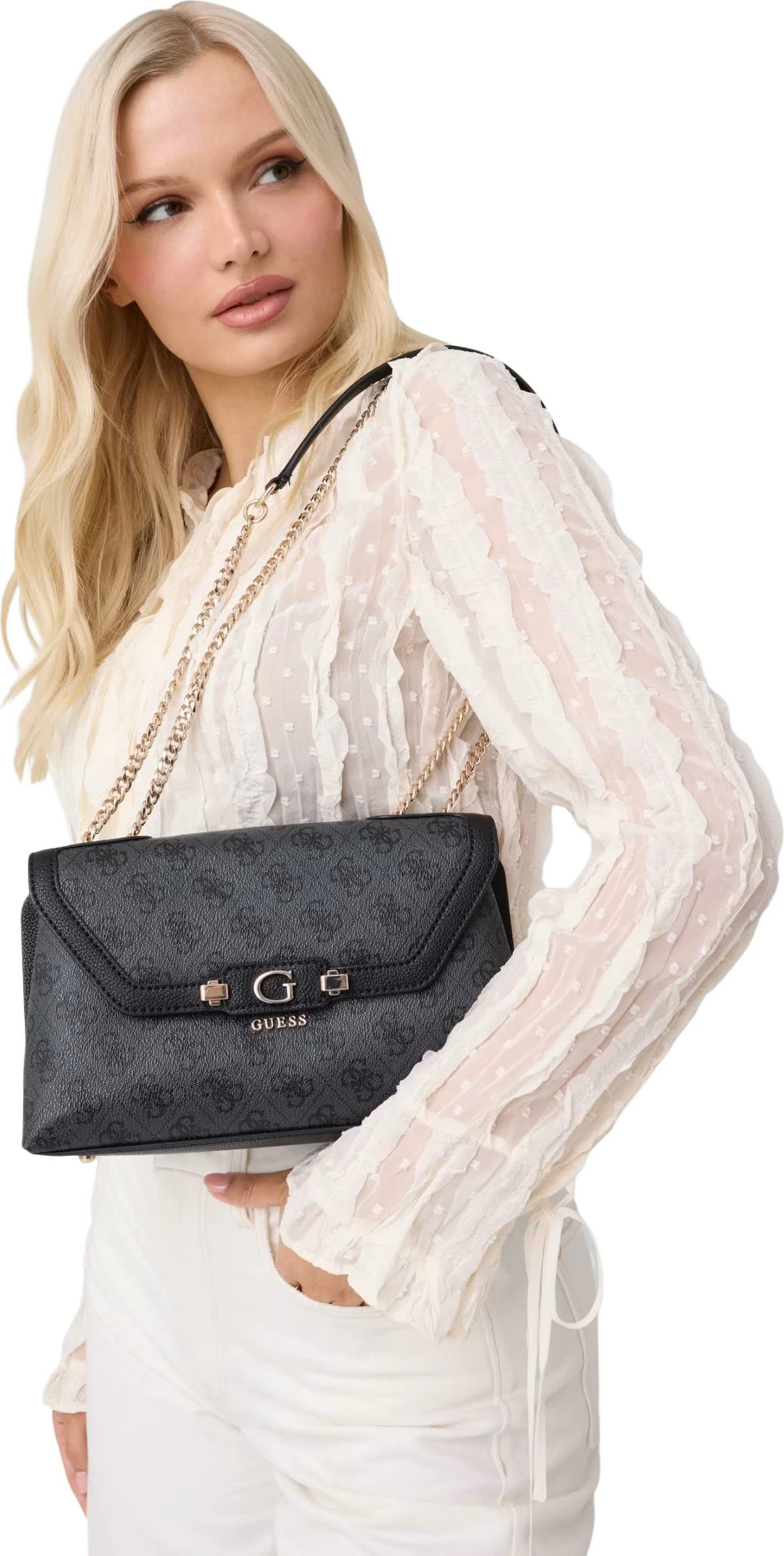 Çantë krahu për femra Guess COLEEN LOGO SMALL SA HWSG97 49210, antracit