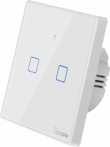 Switch muri smart SONOFF T2EU2C-TX, Wi‑Fi + RF433, 2 butona, bardhë